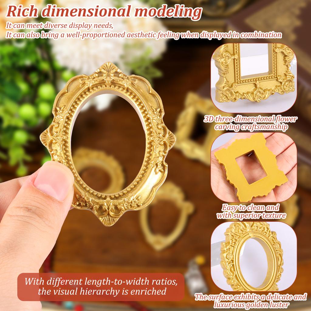 15/25 Stück Vintage Mini-Bilderrahmen Kleine Harz-Fotorahmen Dekorativer Mini-Gold-Schmuck-Displayrahmen für DIY-Schmuckdisplay