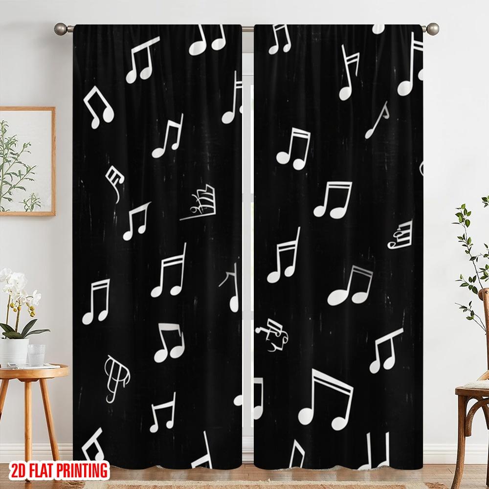 2pcs,2D Plane Printing Light Filtering Curtains Musical Notes Dance 100% Polyester (without Rod) Festive for Bedroom Living Room