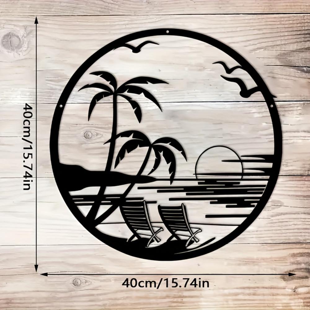 Metal Wall Art Beach Sunset Palm Tree Chair Silhouette Patio Balcony Decor