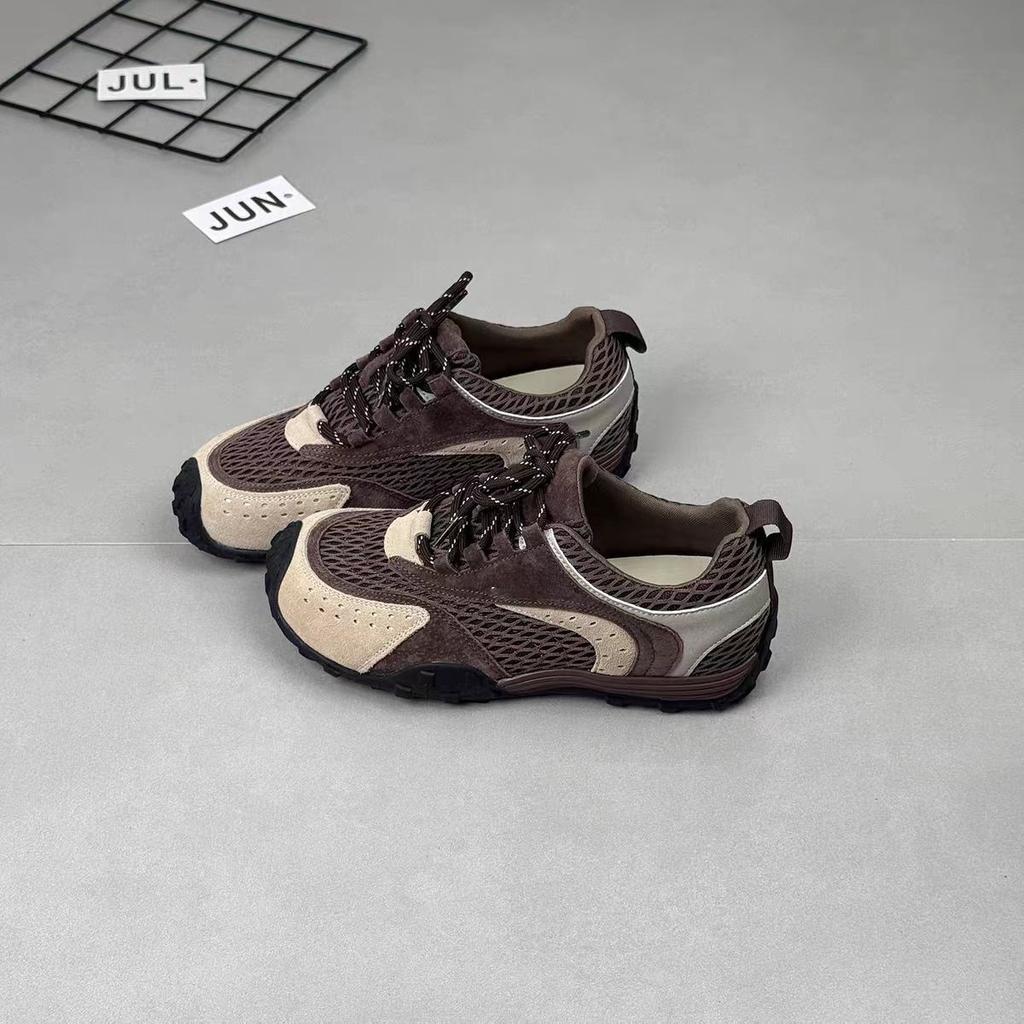 Retro contrasting color splicing flat-bottomed German training shoes for women's 2025 new versatile, comfortable and breathable casual sports Forrest