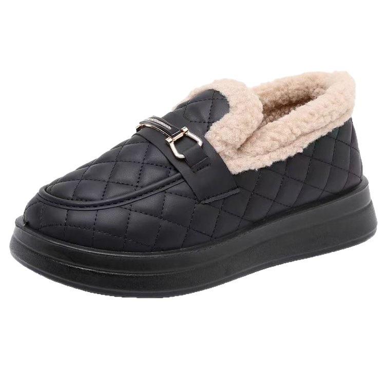 Soft Leather and Velvet Small Leather Shoes, New Winter Fluffy Shoes, Thick Heels and Thick Soles.