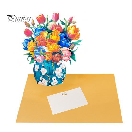 

3D Pop Up открытки 13 бумажный букет цветов поздравительная открытка с конвертом и пустой картой цветущие цветы благодарственная открытка на годовщину Дня матери G
