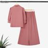 ZANZEA Blusa de Manga 3/4 para Mujer y Pantalones de Pierna Ancha Conjuntos Casuales de Dos Piezas