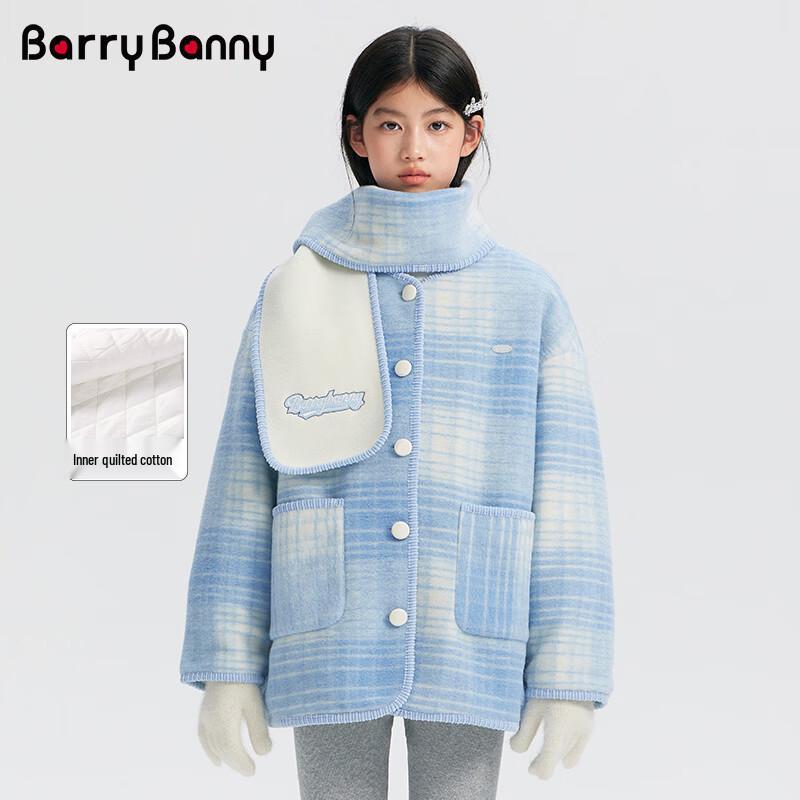 Синий стеганый полудлинный пуховик в клетку для девочек BARRY BANNY 160