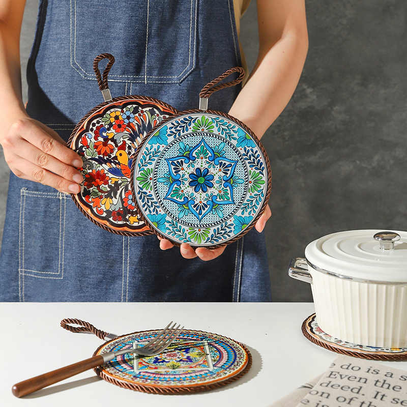 Chinese Court Style Coasters Creative Heat Insulation Ceramic Cork Anti-scald Mats Household High Temperature Waterproof Coaster