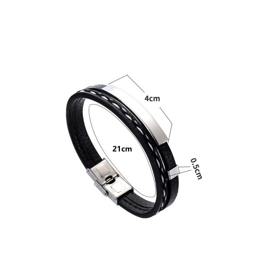 New Trendy Men Leatherwear Weave Bracelet Leisure Color Contrast Stainless Steel Bangle Men's Party Birthday Gift
