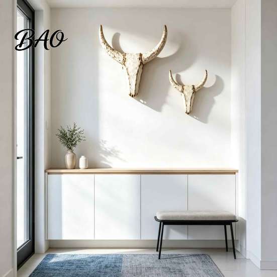 Decorazione Camera Retrò Neutra Scultura da Parete Toro Longhorn, Statuetta Animale Rustica da Fattoria, Decorazione Usurata, Statua Vintage Decorativa da Tavolo