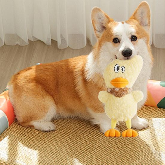 Squeaky Plush Dog Toy Bite-Resistant Chew Toys for Duck Shape Puppies Medium Dogs Interactive Play Toys