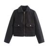 2026 spring new European and American cross-border women's clothing street fashion soft woolen zipper jacket with pockets w107 8779