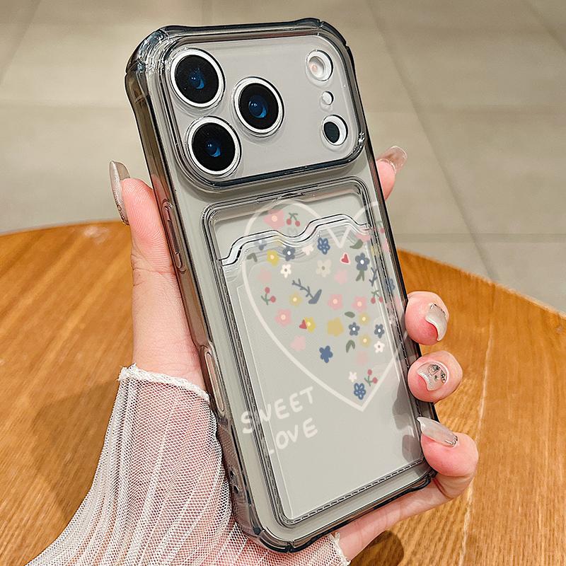 Card Slot Pocket TPU Phone Case For iPhone 17 Pro Air 16e 16 15 14 13 Pro Max 12 11 Colorful Love Heart Pattern Soft Back Cover