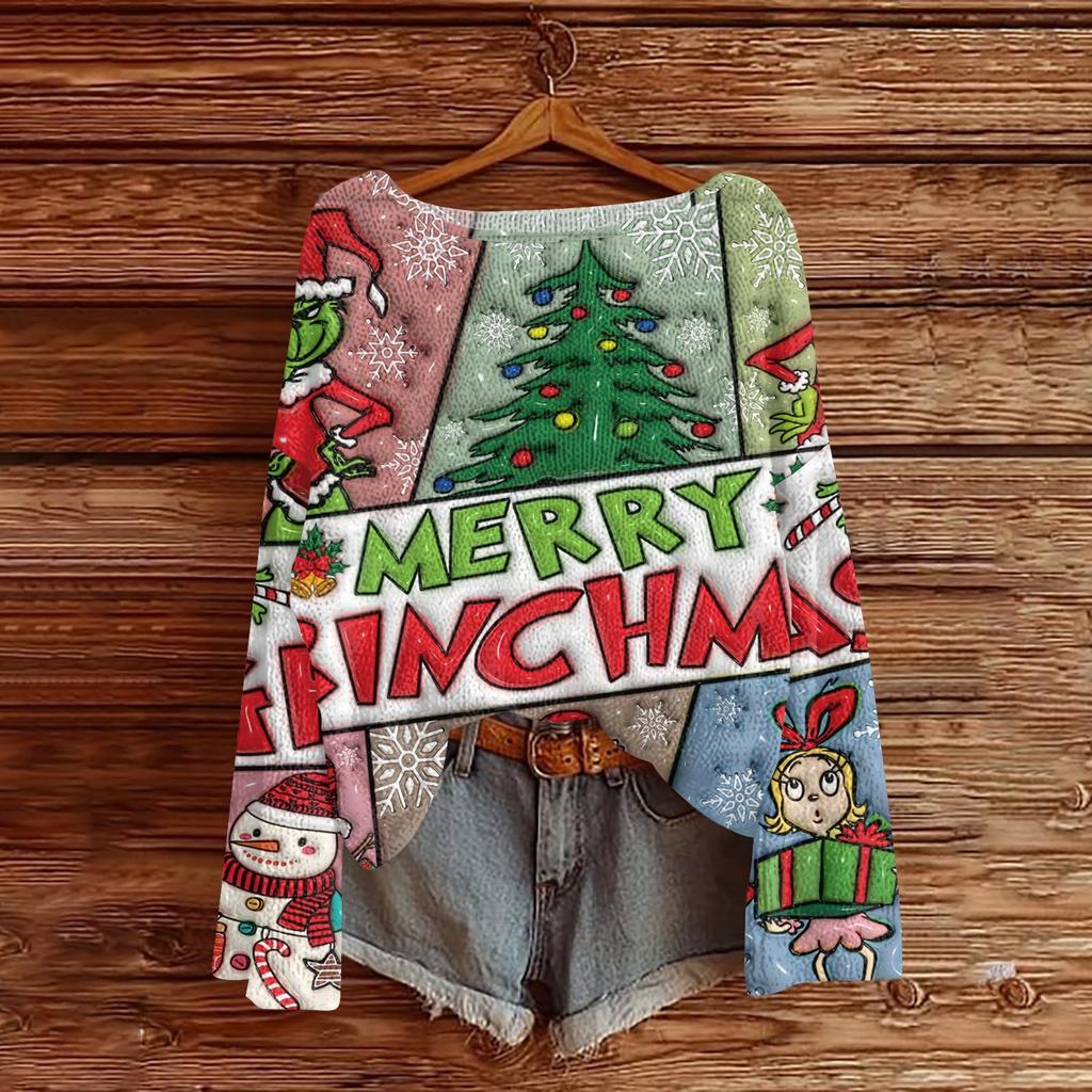 Christmas Sweatshirts For Women Knit Sweater Cute Shirt Fall Crewneck Pullover Tops