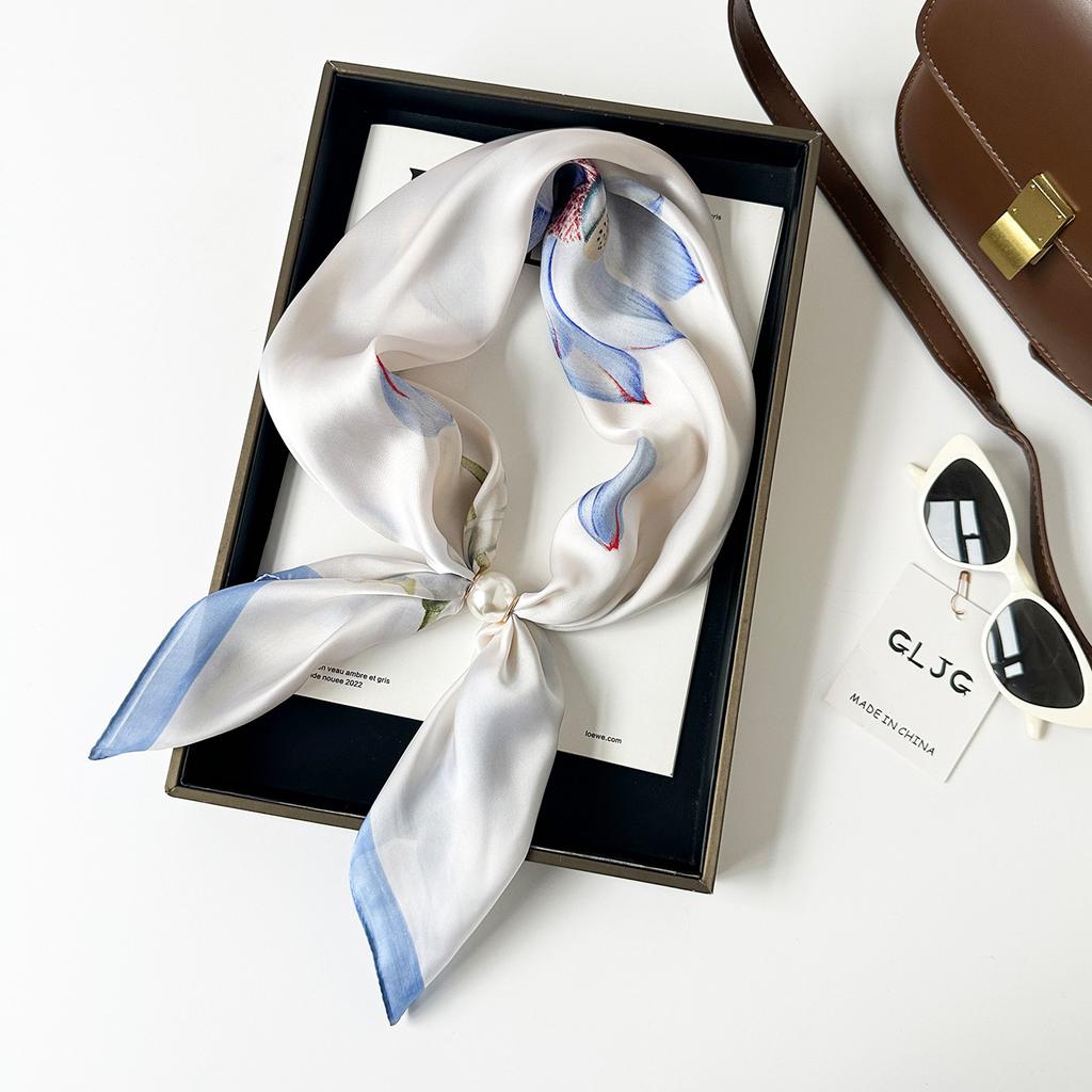 Summer imitation silk satin silk scarf magnetic suction silk scarf lazy silk scarf long necklace decorative thin scarf