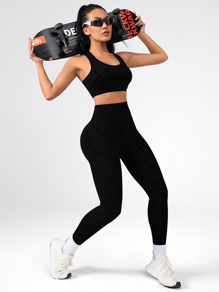 JYL Seamless High Waist Yoga Pants Hip Lifting Sweat Sports Set