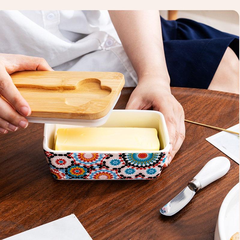 Butter Box Ceramic Thickened Storage Box with Lid Retro Household Kitchen Sealed and Fresh-keeping Cheese Storage Box