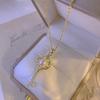 Gold Pearl Key Pendant Titanium Steel Clavicle Necklace For Women