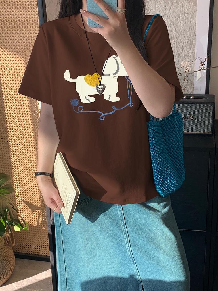 Shuangtian 2026 Spring Plus Size Women's Cartoon Print T-Shirt, Round Neck, Short Sleeve (W-270)