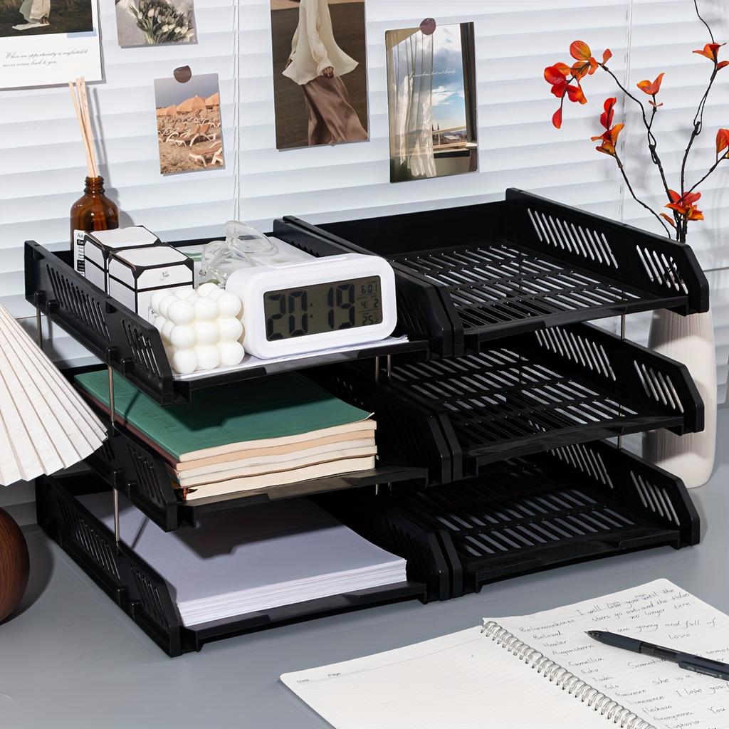 3-Tier Stackable Letter Tray Organizer, Polished Finish, PP Material, Desktop Document Holder, Office Supplies Storage Accessory
