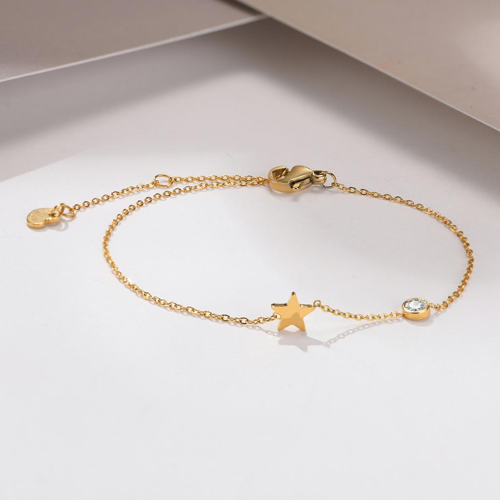 Women Chain Bracelets, Sun Moon Star Heart Geometric Triangle Charms Bracelet, Adjustable Gold Color Stainless Steel Jewelry