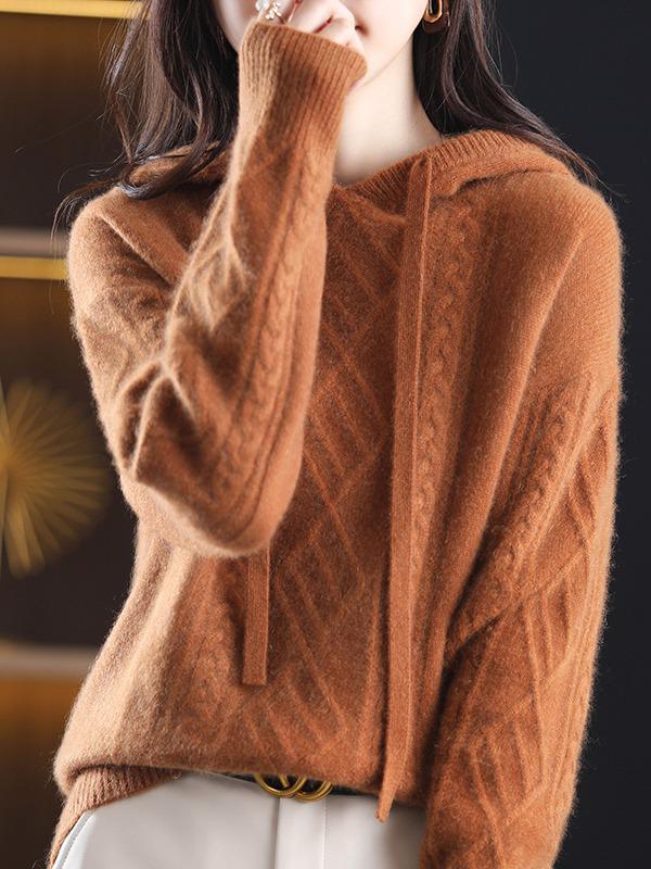 Dámský volný svetr s dlouhým rukávem a kapucí - korejský styl pro podzim/zimu 2024