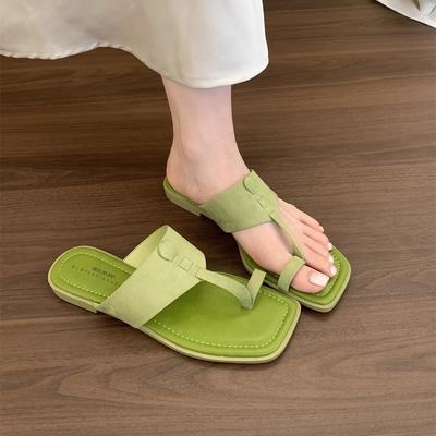 Zehensandalen Damen Sommerbekleidung neue französische sanfte Feenwind Zehensandalen Strandurlaub flache Strandschuhe