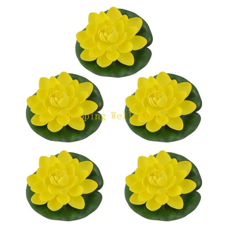 KX4B 5pcs Lilies Pad Artificial Lotuses Flowers Foam Aquatics Decoration for Pond