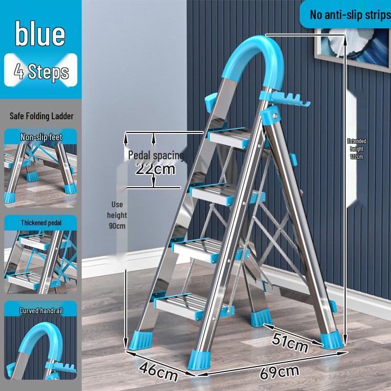 Stainless Steel Folding A-Frame Ladder - Portable, Multi-Functional, 3-5 Step Indoor Ladder