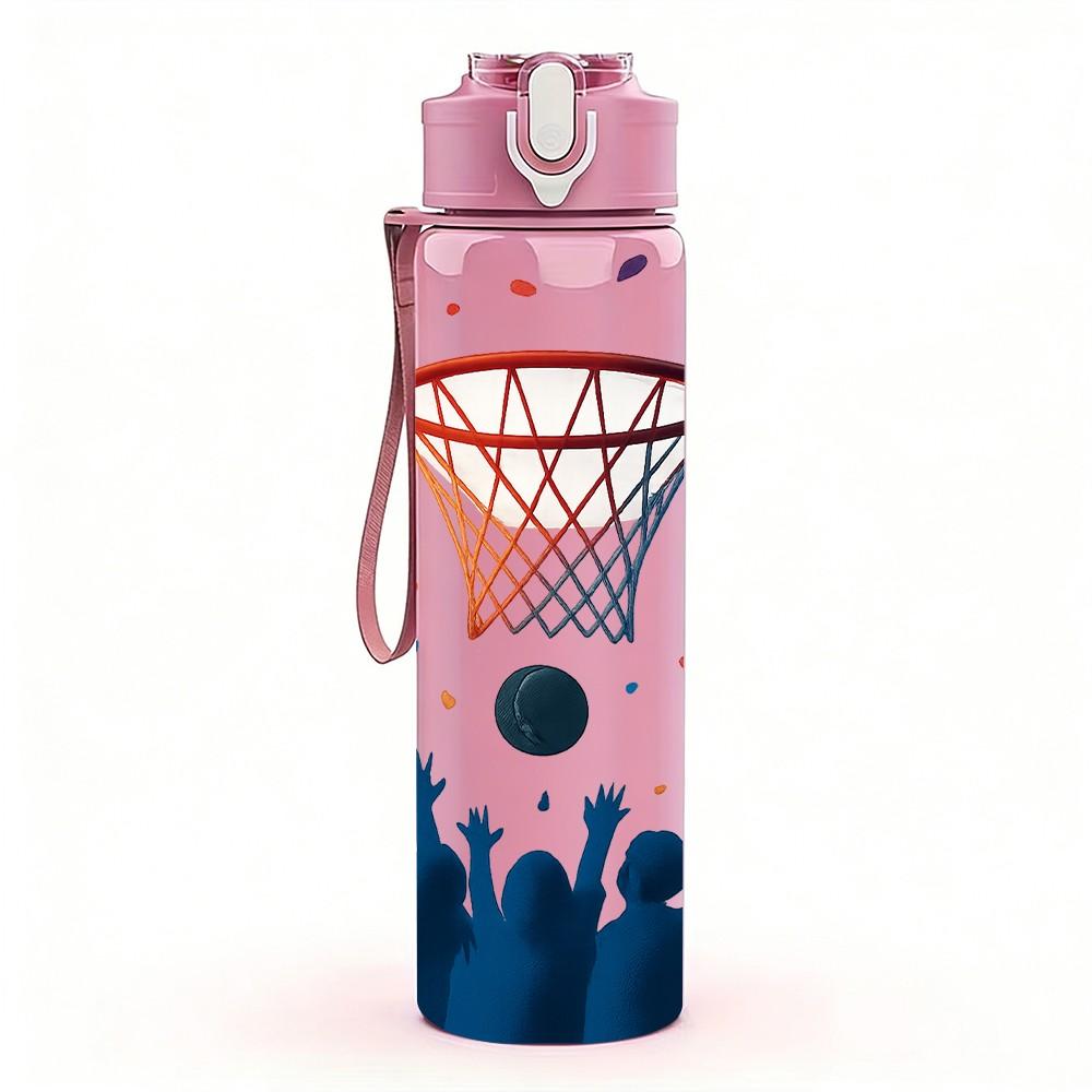 1PC Basketball Hoop Celebration 750ml Color Plastic Sports Water Bottle Leakproof Flip Straw Lid Suitable for Sports Office Home Use