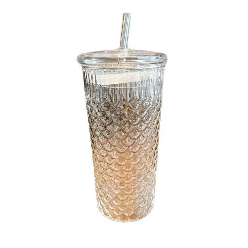 Embossed Borosilicate Glass High Temperature Resistant Water Cup Glass Household Milk Coffee Cup Fish Scale Cup