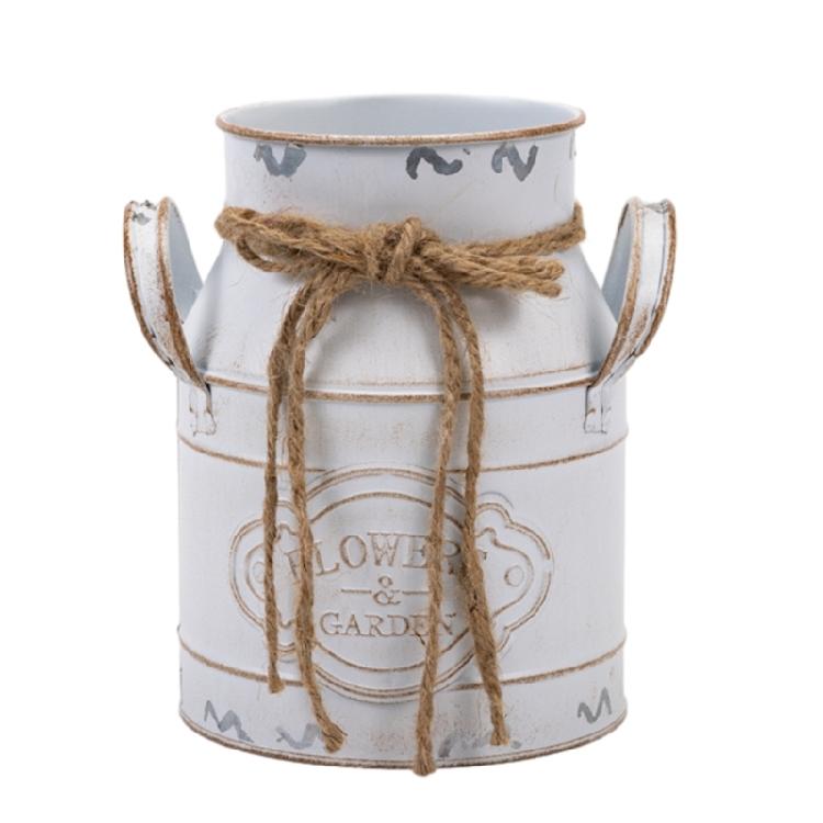 Vaso Vintage Secchiello per Fiori in Metallo Arredamento Rustico Vaso con Manico Vaso Francese