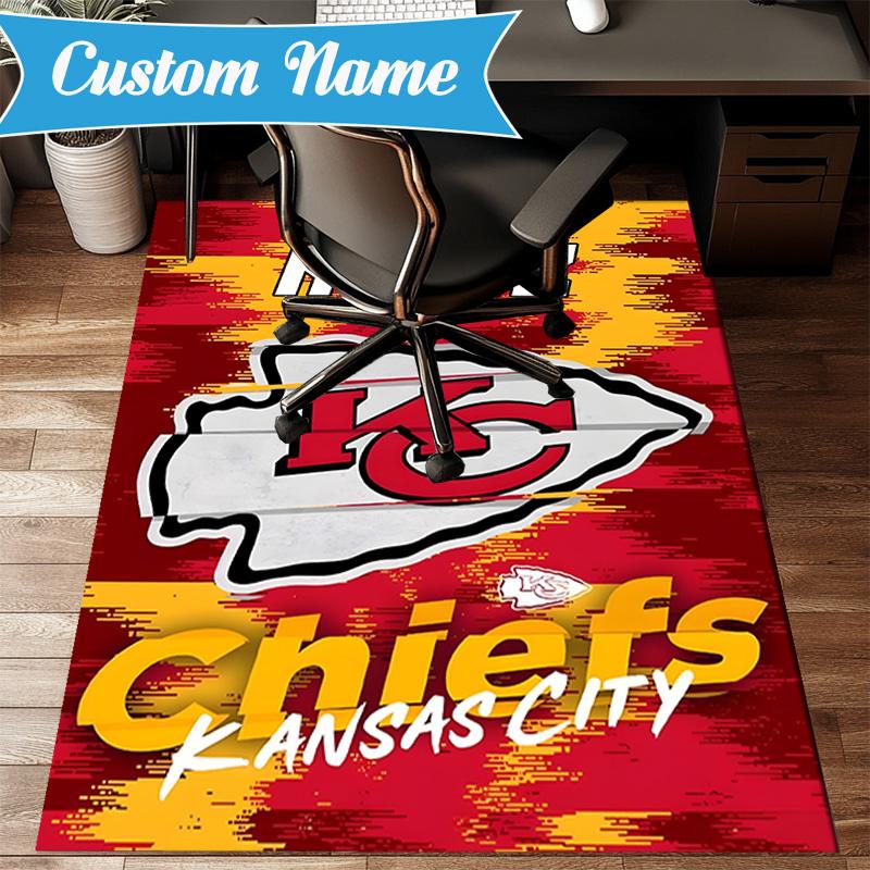 Custom Name Kansas Chiefs Helmet Rug Game Carpet, Floor Mat for Bedroom Living Room Entryway Rug, Home Decor Idea Gift for Christmas birthday