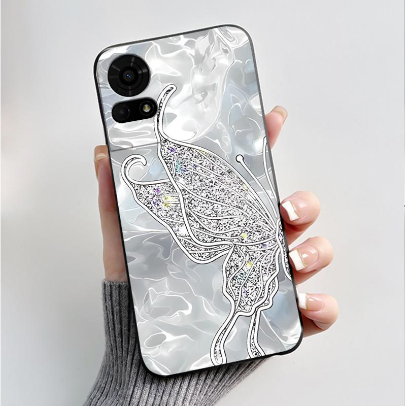 For TCL 50 LE K23 K24 Case Back Cover Luxury Butterfly Flowers Black Shockproof Soft Silicone Bumper Phone Casing TCL 50LE Coque