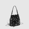Small Bag Rivet Drawstring Bucket Bag Women Design Rivet Hollow Handbag Punk Style Hollow Shoulder Messenger Chain Women's Bag