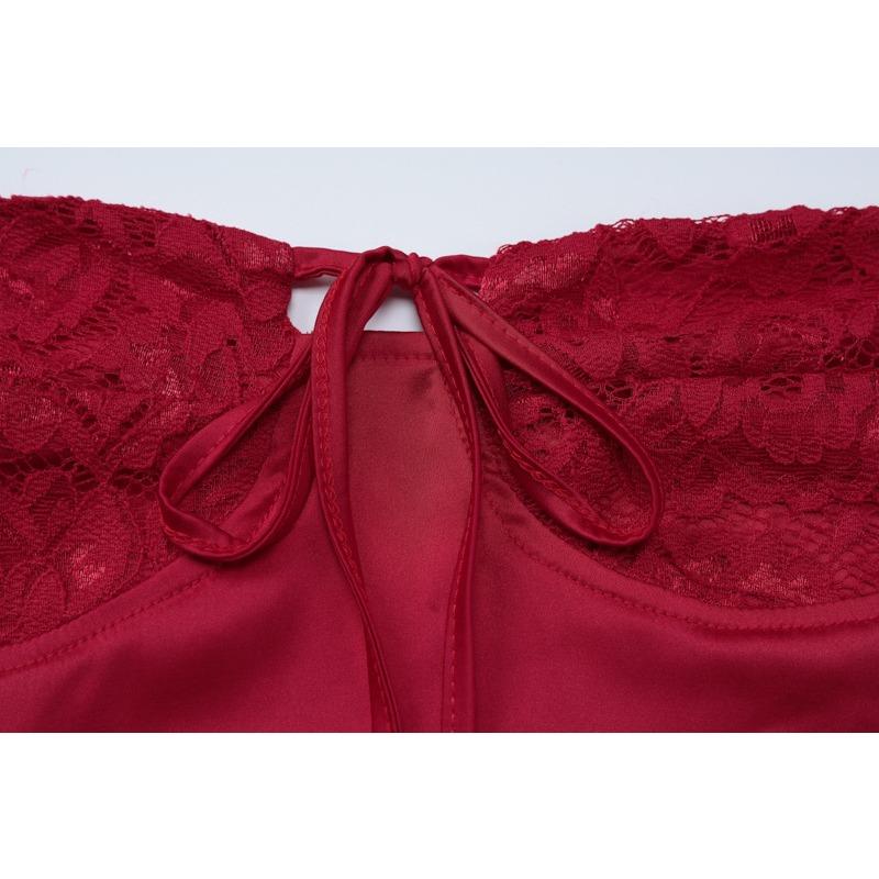 Spitze Langarm Sexy Rückenfreies Kleid Frühling Damen Slim-fit Brust Tasche Gesäß Kleid