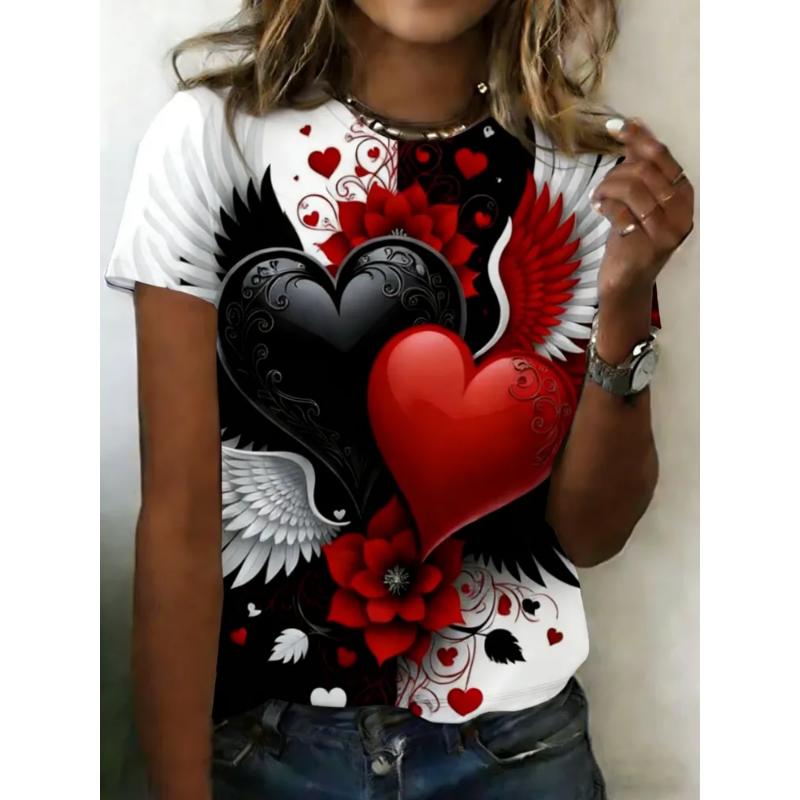 Crew Neck T-shirt Love Short Sleeve Fashion Women's Clothing 3D Love Print Love T-shirt