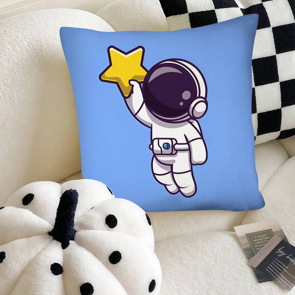 Cartoon Astronaut Rocket Spaceship Pillow Case Fashion Square Pillowcase Bedroom Sofa Room Ins Decoration Leisure