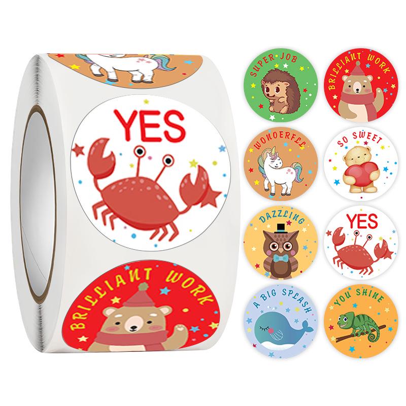 500 Cute Cartoon Reward Stickers Roll: Fun Encouragement & Praise for Kindergarten