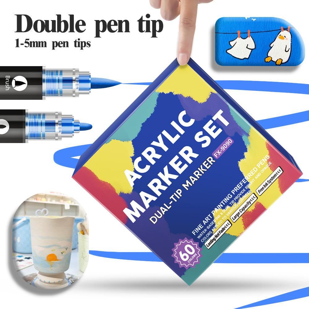 Dual Tip Acrylic Marker Pen Erasable Plastic Highlighter Art Marker for Student Study Notes Content Marking