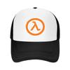 Lambda Logo Mesh Trucker Hat White Black Ventilated Baseball Cap Breathable Design for Outdoor Activities and Casual Wear