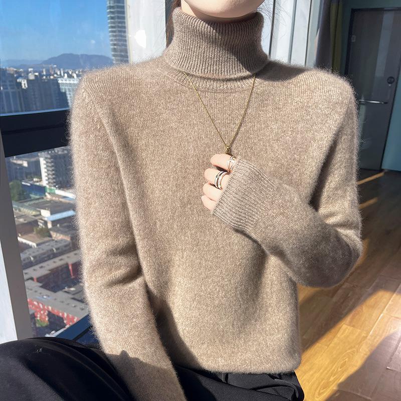 Women's Seamless Cashmere Knit Base Layer Pullover with Half-High Collar