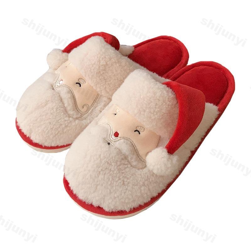 Modne bawełniane kapcie dla par Jesień Zima Śliczny Święty Mikołaj Codzienne Ciepłe Pluszowe Buty Lekkie Wygodne Miękka Podeszwa Męskie Buty Domowe
