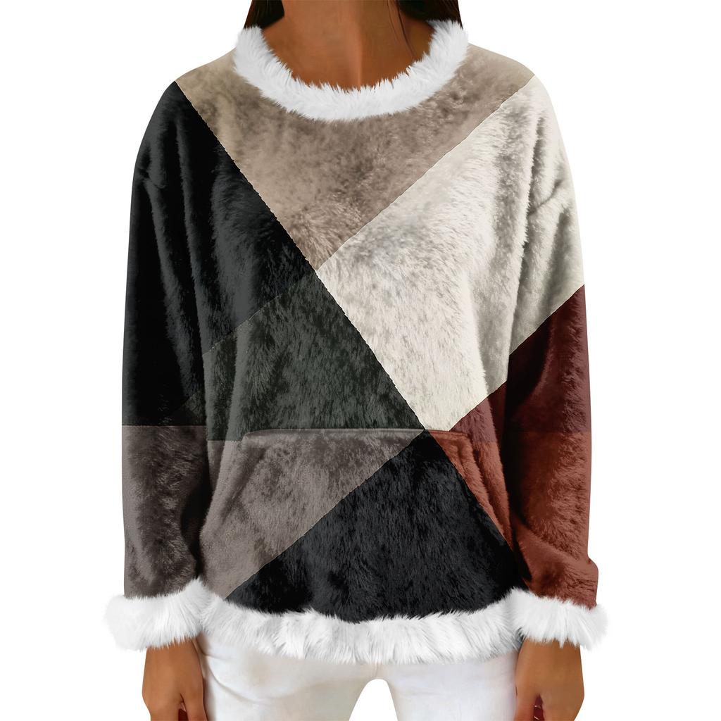 Women's Casual Fleece Sweatshirt  Long-Sleeve Round  Neck Casual Comfortable Loose-Fit Lightweight Women's Flannel Sweatshirt