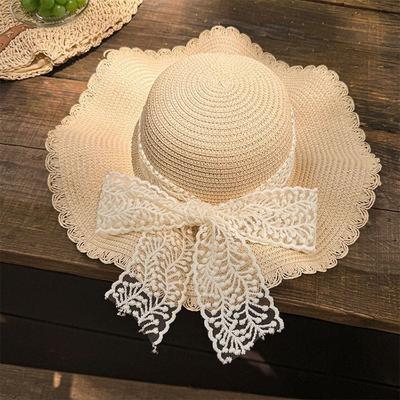 Summer Lace Straw Hat Bow Beach Sun Shading Holiday Hat Brim Sun Hat Sun Hat