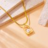 Gold Square Pearl Jewelry Set Herringbone Necklace and Earrings Set for Women Elegant Daily Jewelry