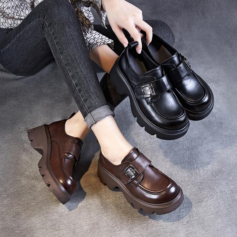 Thick-soled Women's Spring-autumn New Style Chunky Heel Shoes, Velcro Fastened High Heels, Single Shoes