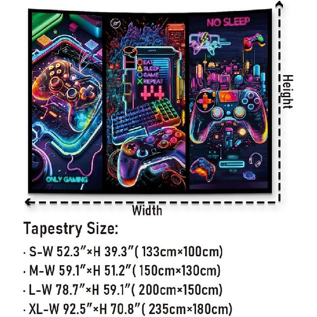 Galoker Blacklight Gaming Tapestry Cool Neon Game Controller Tapestry UV Reactive Gamer Player Wall Tapestries Funny Art Gaming Poster Tapestries