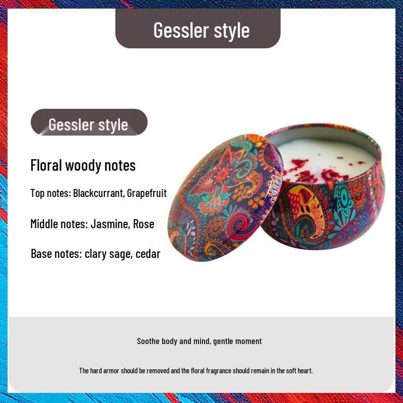Ethnic Style Aromatherapy Candle Gift Set with Tinplate Dried Flowers