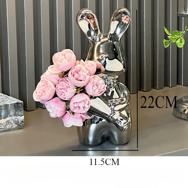 Creative Art Holding Rabbit Vase Luxury Vase Ornaments Living Room Flower Arrangement Desktop Decoration Housewarming Gift