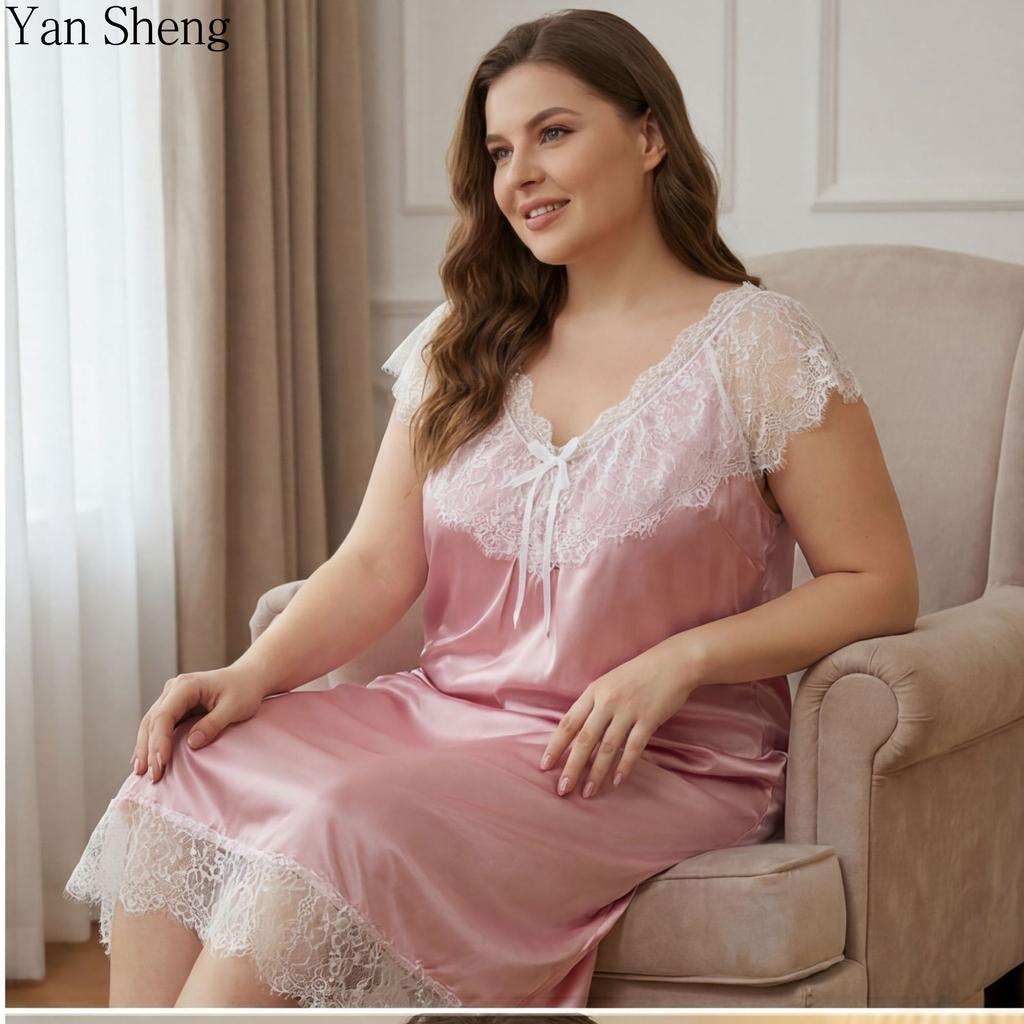 Short-Sleeved Nightgown Loose Casual Home Lace Plus Size Pajamas