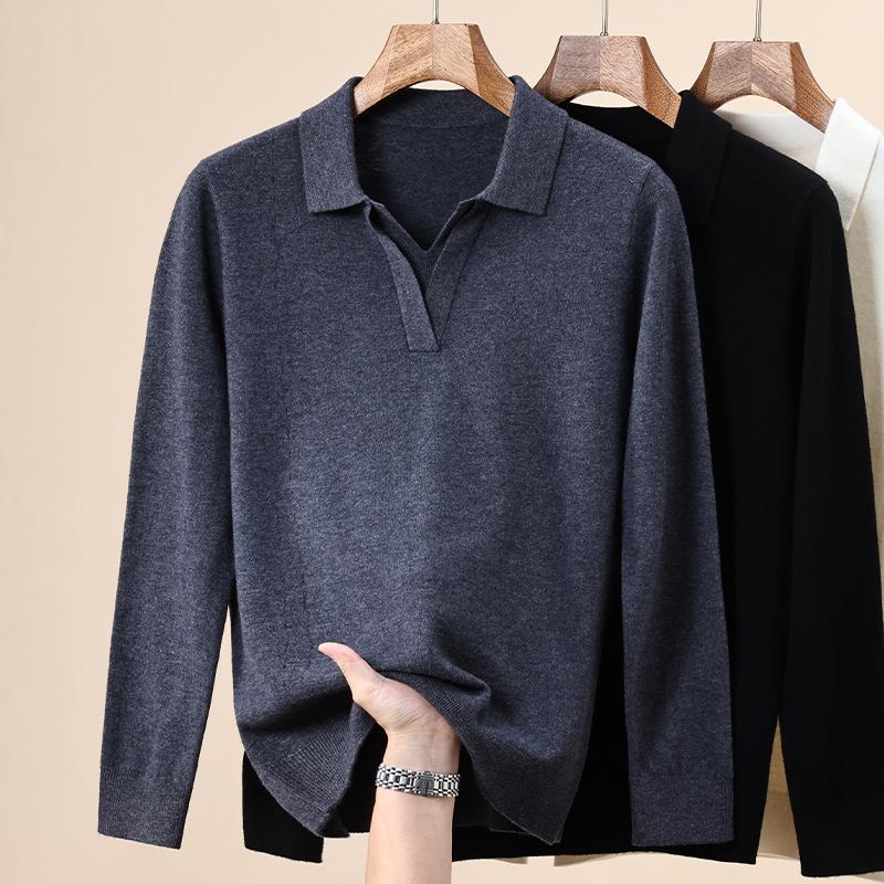 Herren Cardigan Pullover aus reiner Wolle mit langen Ärmeln und Reverskragen