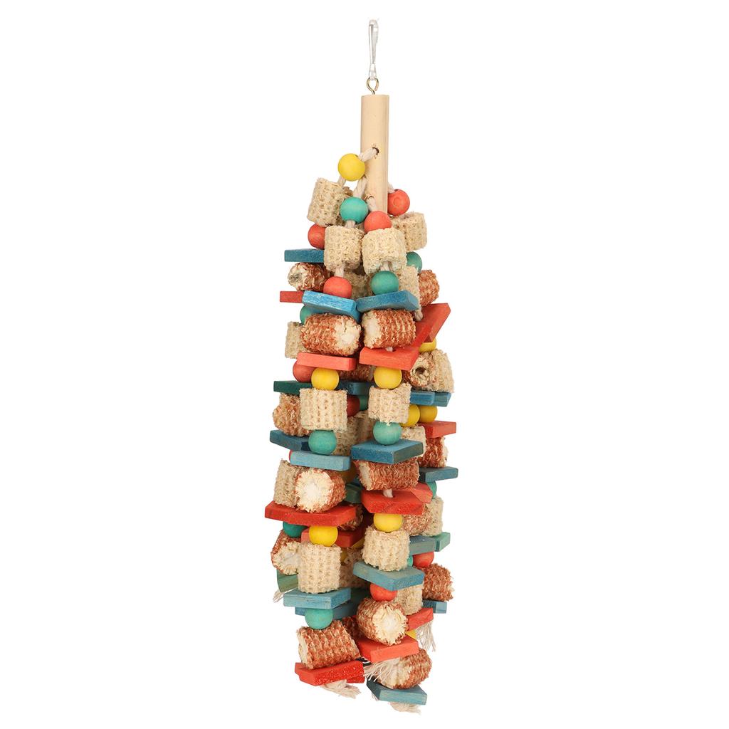 Parrot Chewing Toy Wood Corn Cob Colorful Hanging Large Bird Bite Toy for Parakeet Cockatiel